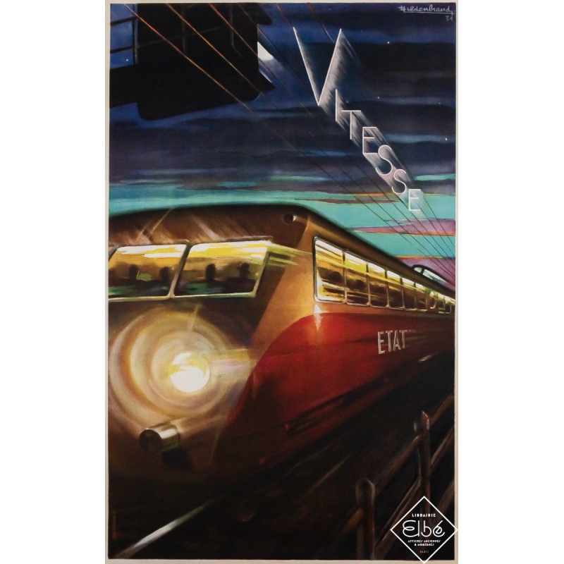 Affiche ancienne originale de voyage - Vitesse État - Hildenbrand - 100.5 par 62.5 cm