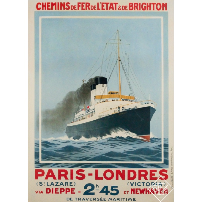 Vintage travel poster Paris - Londres - Chemins de fer de l’Etat et de Brighton - Sandy Hook - Circa 1930 - 41.54 by 29.92