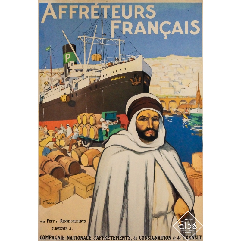 Affiche ancienne originale de voyage - Affréteurs français - Hauton - Circa 1930 - 112 par 77 cm