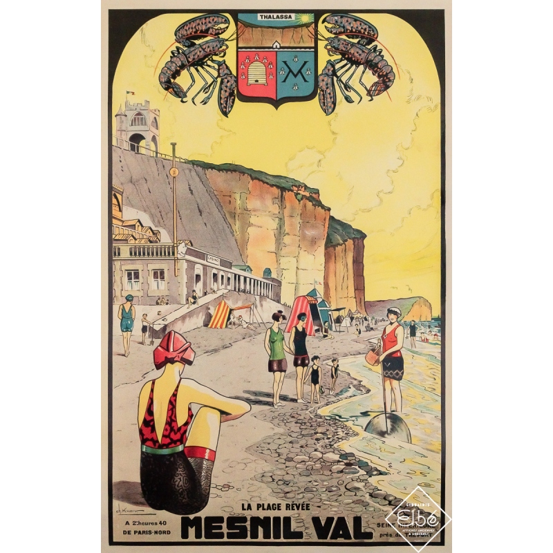 Affiche ancienne originale de voyage - Mesnil Val - la plage rêvée - Seine inférieure - Ch. Knorr - Circa 1925 - 99.5 par 63 cm