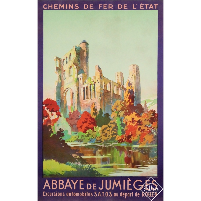 Affiche ancienne originale de voyage - Abbaye de Jumièges - Chemins de fer de l’Etat - 100 par 63 cm Affiche ancienne originale de voyage - Abbaye de Jumièges - Chemins de fer de l’Etat - 100 par 63 cm