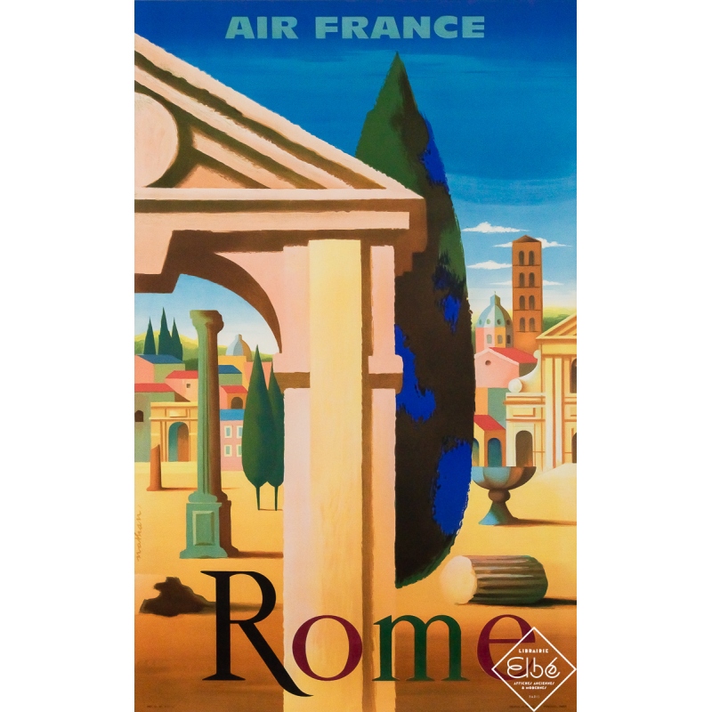 Original vintage travel poster Air France Rome - Nathan - 39.37 by 24.8 inches