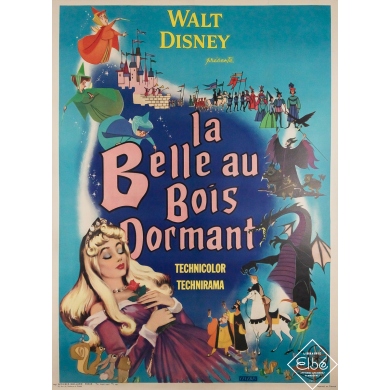 Original vintage movie poster Sleeping Beauty - French version - Walt Disney productions - 62.2 by 46.46 inches