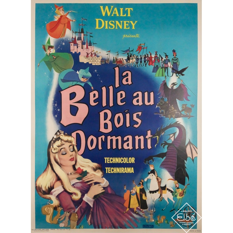 Affiche ancienne originale de cinéma - La Belle au bois dormant - Walt Disney productions - 158 par 118 cm