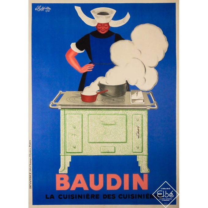 Affiche ancienne originale de publicité - Baudin - La cuisinière des cuisinières - Cappiello - 155 par 114 cm