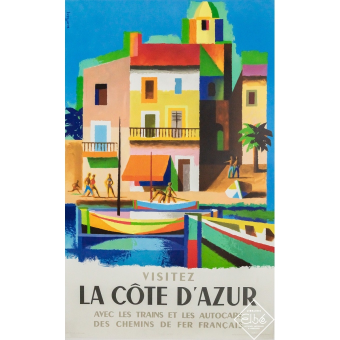 Affiche ancienne originale de voyage - Visitez la côte d’Azur SNCF - Nathan  - 99.5 par 62.5 cm
