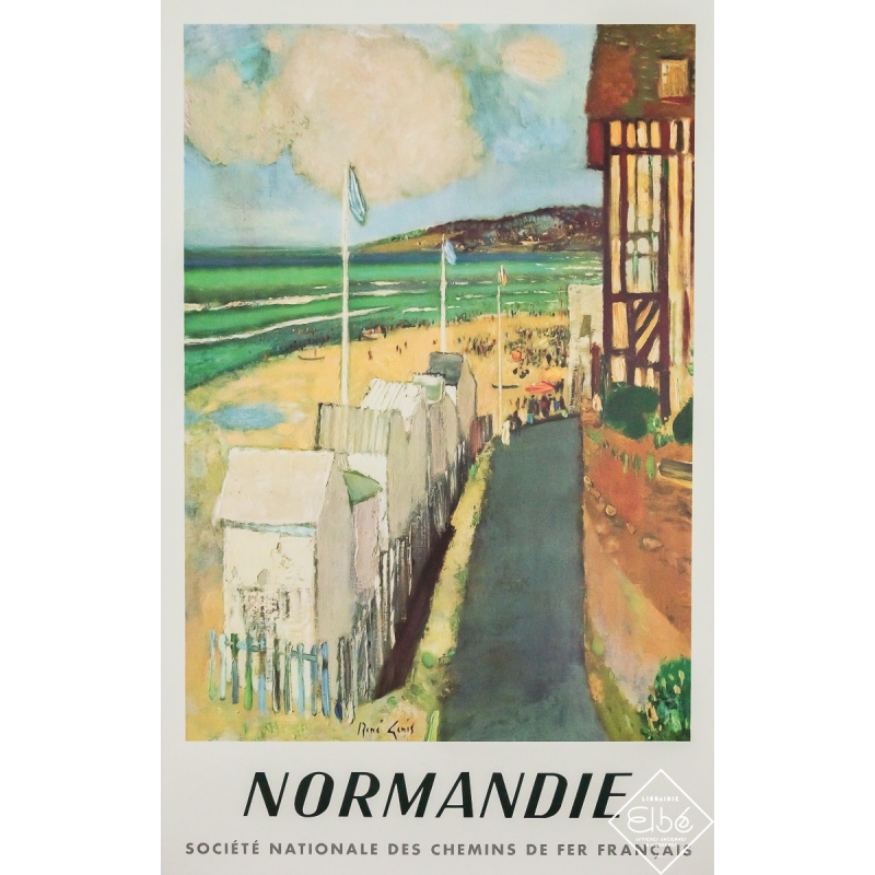 Original vintage travel poster Normandie SNCF - René Genis - 39.37 by 24.61 inches