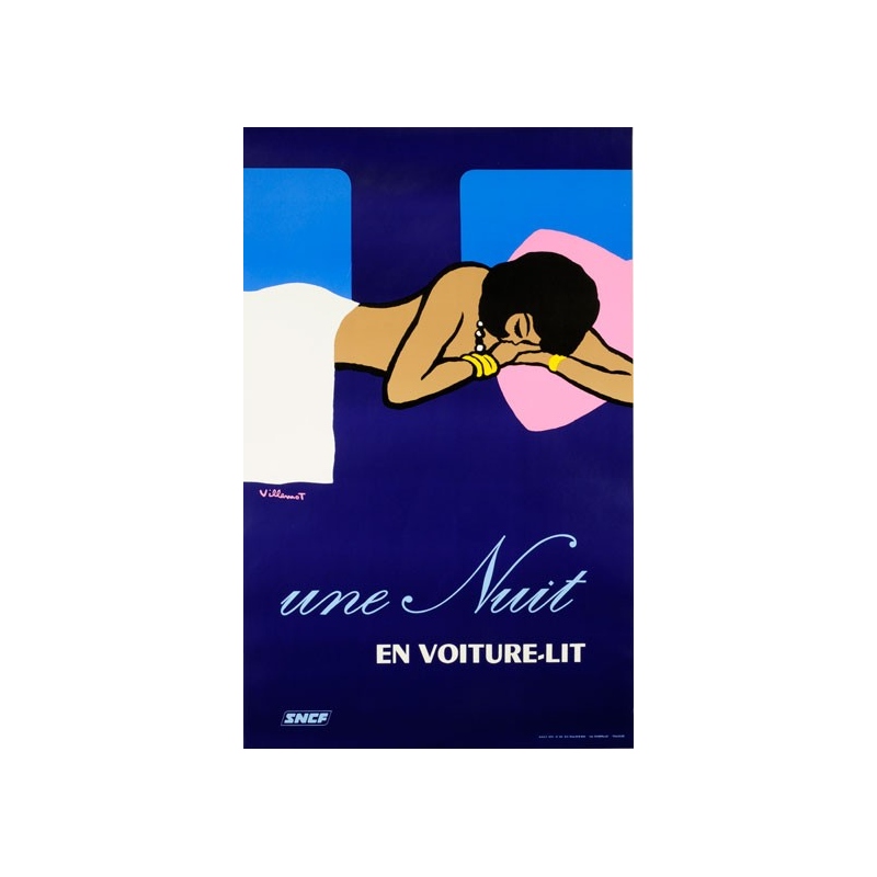 Affiche originale signée Villemot - Une Nuit en voiture-lit - SNCF 1973