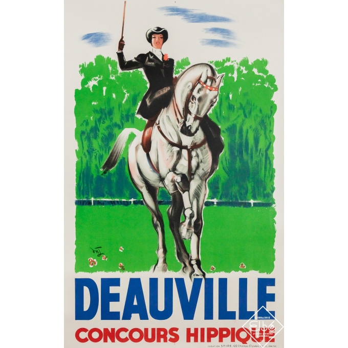 Affiche ancienne originale - Deauville - Concours hippique - Jacquet - Circa 1950 - 99.5 par 64 cm