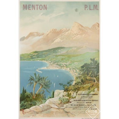 Affiche ancienne originale de voyage - Menton PLM - Tanconville - Circa 1890 - 104 par 72 cm