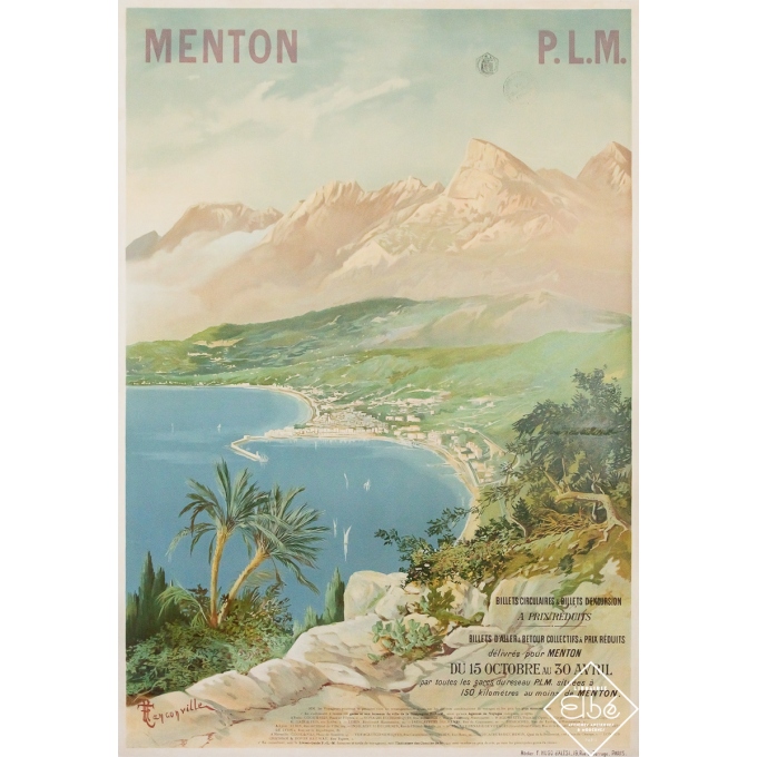 Original vintage travel poster Menton PLM - Tanconville - Circa 1890 - 40.94 by 28.35 inches Original vintage travel poster Menton PLM - Tanconville - Circa 1890 - 40.94 by 28.35 inches