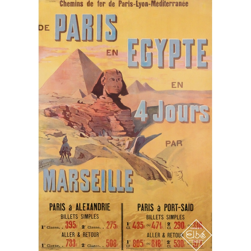 Original vintage travel poster Égypte par Marseille - Tanconville - Circa 1890 - 40.94 by 28.74 inches