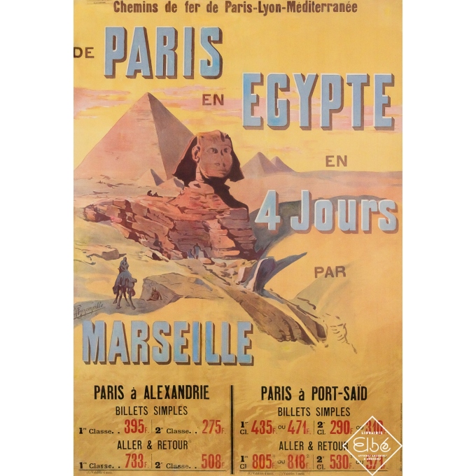 Original vintage travel poster Égypte par Marseille - Tanconville - Circa 1890 - 40.94 by 28.74 inches Original vintage travel poster Égypte par Marseille - Tanconville - Circa 1890 - 40.94 by 28.74 inches