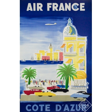 Original vintage travel poster Côte d’Azur  - Villemot - 38.58 by 25 inches