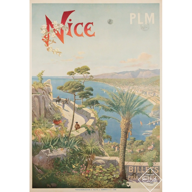 Affiche ancienne originale de voyage - Nice PLM - Tanconville - Circa 1895 - 106.5 par 73.5 cm