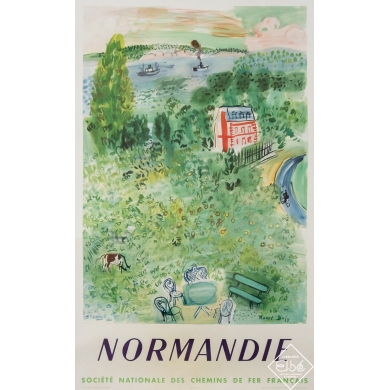 Original vintage travel poster Normandie SNCF - Raoul Dufy - 38.98 by 24.02 inches