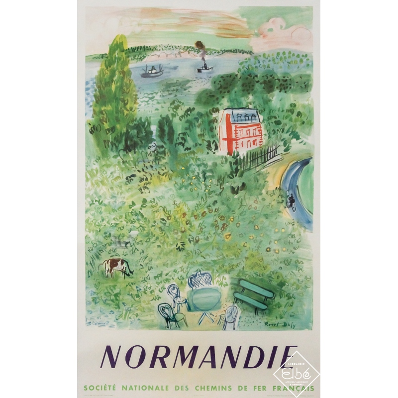 Original vintage travel poster Normandie SNCF - Raoul Dufy - 38.98 by 24.02 inches