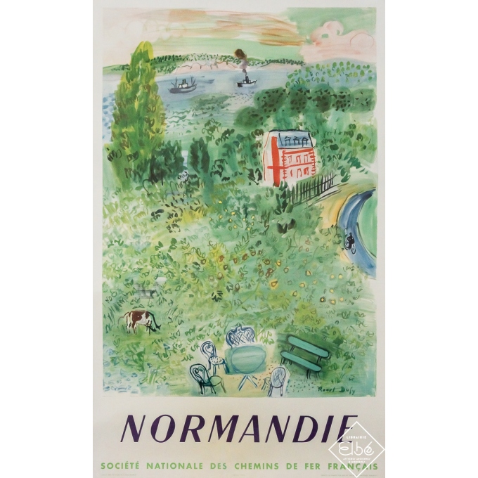 Original vintage travel poster Normandie SNCF - Raoul Dufy - 38.98 by 24.02 inches