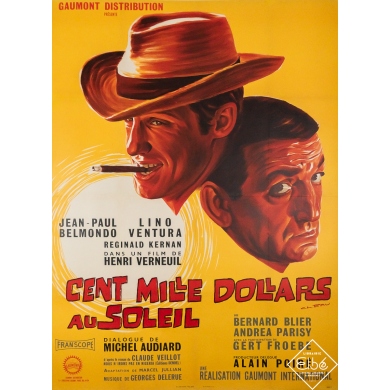 Affiche ancienne originale de cinéma - Cent mille dollars au soleil - Ch. Rau - 157 par 117 cm