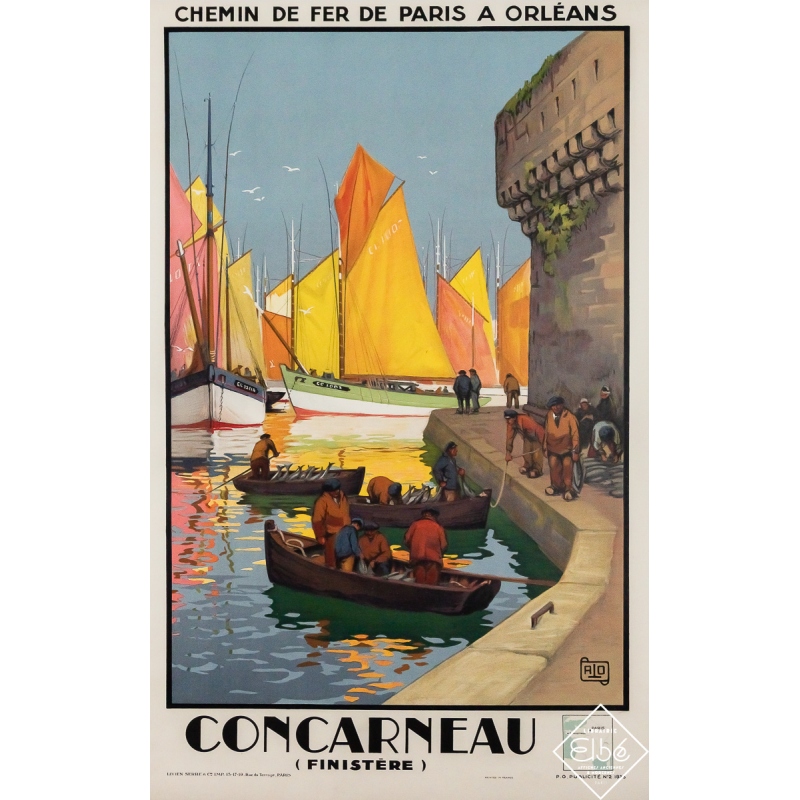 Affiche ancienne originale de voyage - Concarneau Finistère - Hallo - 102 par 64 cm