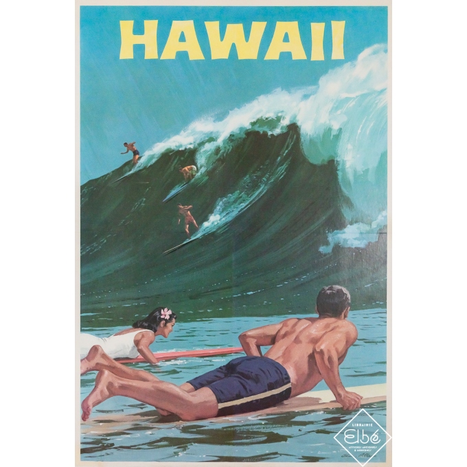 Affiche ancienne originale de voyage - Hawaii - Chas. Allen - Circa 1950 - 95 par 65 cm
