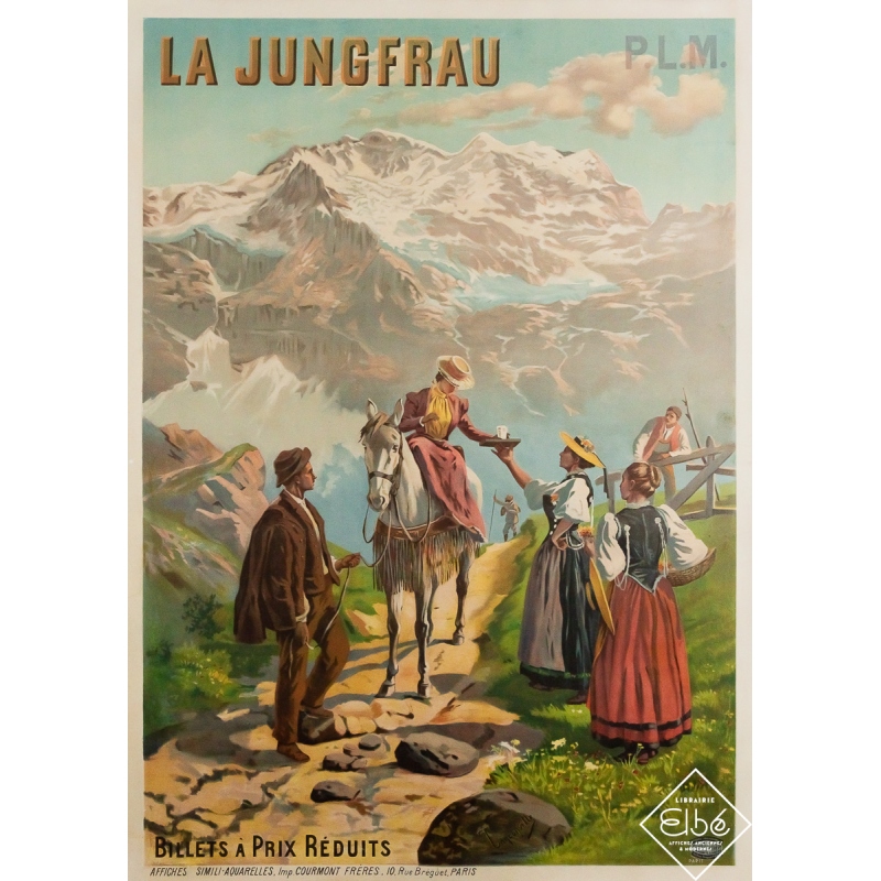 Original vintage travel poster La Jungfrau - PLM - Tanconville - Circa 1898 - 42.52 by 30.31 inches