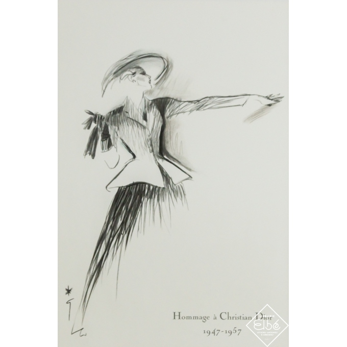 Affiche ancienne originale - Hommage à Christian Dior - René Gruau - Circa 1990 - 60 par 40 cm
