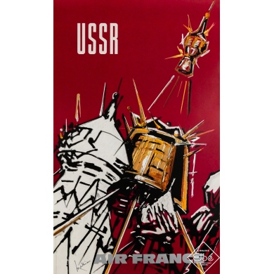 Affiche ancienne originale de voyage - USSR Air France - Georges Mathieu - 100 par 61 cm