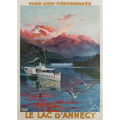 Affiche ancienne originale de voyage - Le lac d’Annecy - François Hugo d’Alési - Circa 1920 - 107 par 77 cm