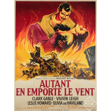 Affiche ancienne originale de cinéma - Autant en emporte le vent - Roger Soubie - 157 par 116 cm