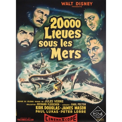 Original vintage movie poster 20000 lieues sous les mers  - Jean Mascii - 60.63 by 44.88 inches