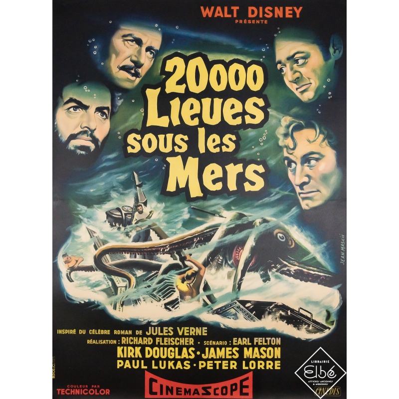 Original vintage movie poster 20000 lieues sous les mers  - Jean Mascii - 60.63 by 44.88 inches
