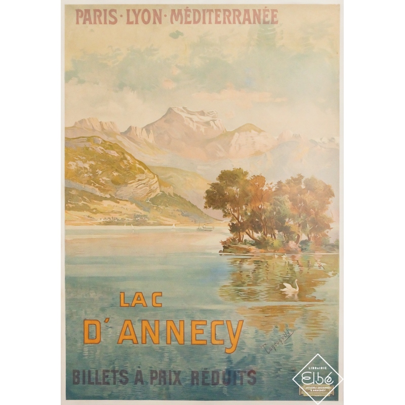 Original vintage travel poster Lac d’Annecy - PLM - Tanconville - Circa 1898 - 41.34 by 28.74 inches