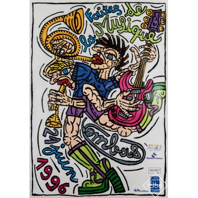 Affiche ancienne originale d'exposition d'après Combas - Faites de la musique - Combas - 115.5 par 79.5 cm