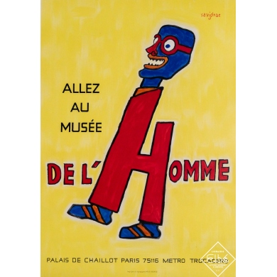 Affiche ancienne originale d'exposition d'après Savignac  - Allez au Musée de l’Homme  - Savignac  - Circa 1980 - 57 par 40.5 cm