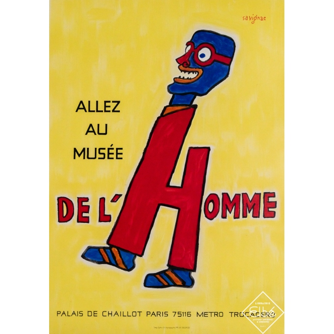 Vintage exhibition poster after Savignac  Allez au Musée de l’Homme  - Savignac  - Circa 1980 - 22.44 by 15.94 inches