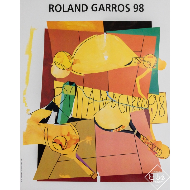 Affiche ancienne originale - Roland Garros 1998 - H. Télémaque - 74.5 par 57 cm