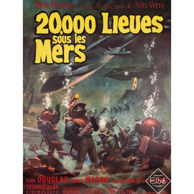 Affiche ancienne originale de cinéma - 20000 Lieues sous les mers - modèle C - Jean Mascii - 152 par 117 cm
