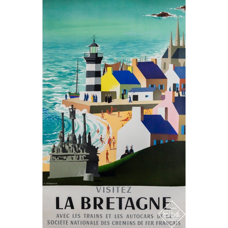Original vintage travel poster La Bretagne - SNCF - Jean Jacquelin - 38.98 by 24.61 inches