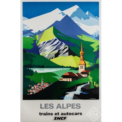 Affiche ancienne originale de voyage - Les Alpes - SNCF - Jean Jacquelin - 98.5 par 62.5 cm