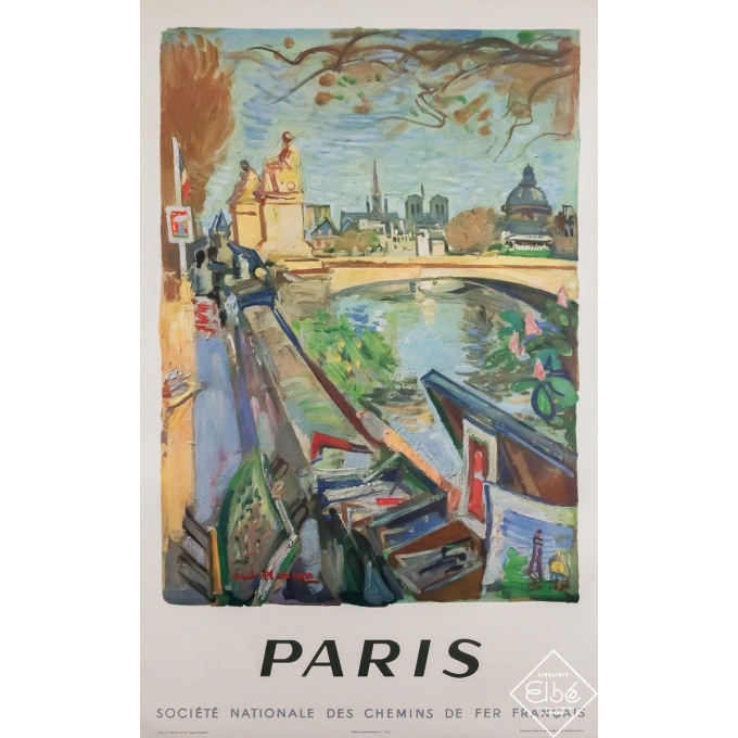 Affiche ancienne originale de voyage - Paris - SNCF - André Planson - 100 par 62.5 cm