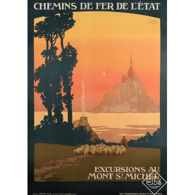 Original vintage travel poster Excursions au Mont Saint Michel - Constant Duval - Circa 1920 - 41.14 by 29.72 inches