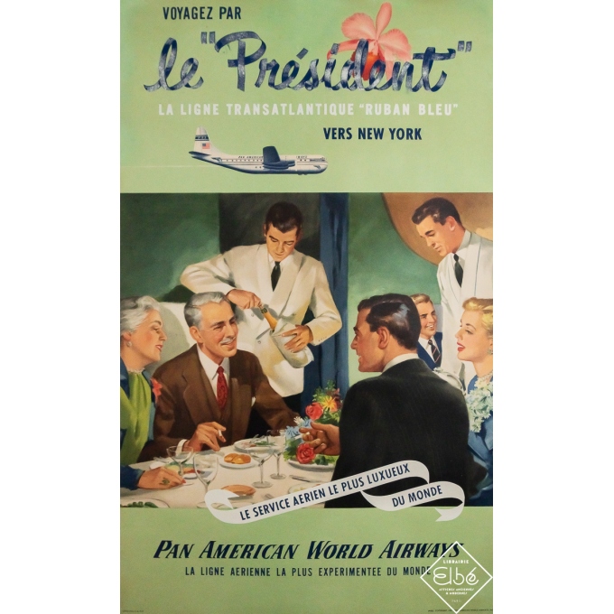 Original vintage travel poster Voyagez par le Président - La ligne transatlantique Ruban bleu - 39.96 by 24.41 inches