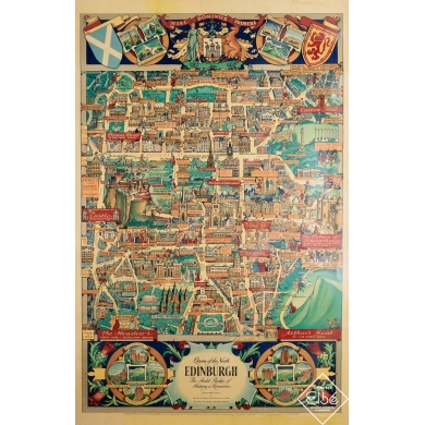 Affiche ancienne originale de voyage - Édimbourg - Ecosse - Kerry Lee - 1947 - 99 par 63.5 cm