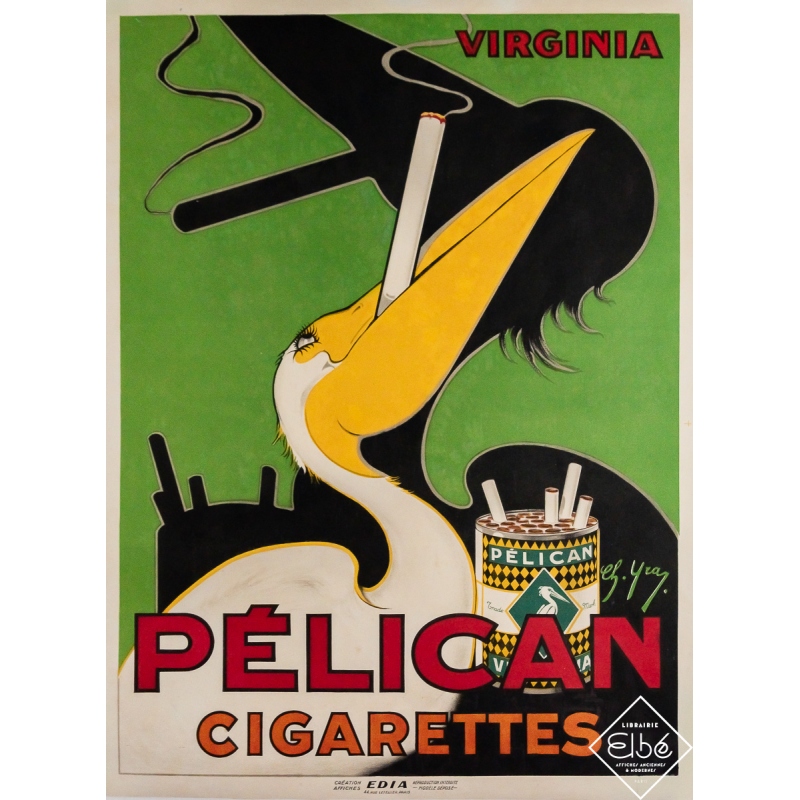 Original vintage advertising poster Pélican cigarettes - Virginia - Ch. Yraj - Circa 1960 - 30.71 by 22.83 inches