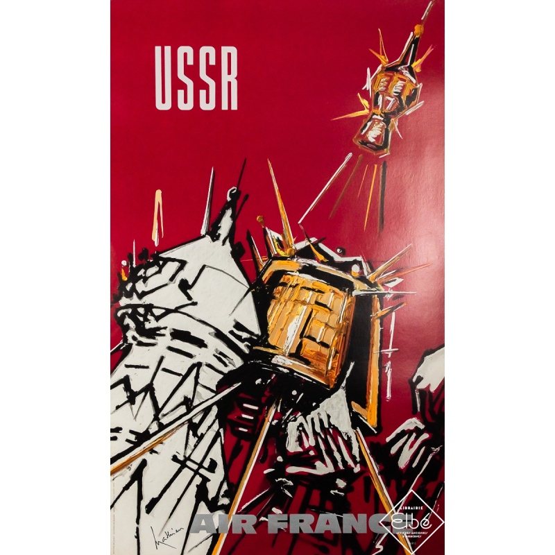 Affiche ancienne originale de voyage - Air France USSR - Georges Mathieu - 100 par 60 cm