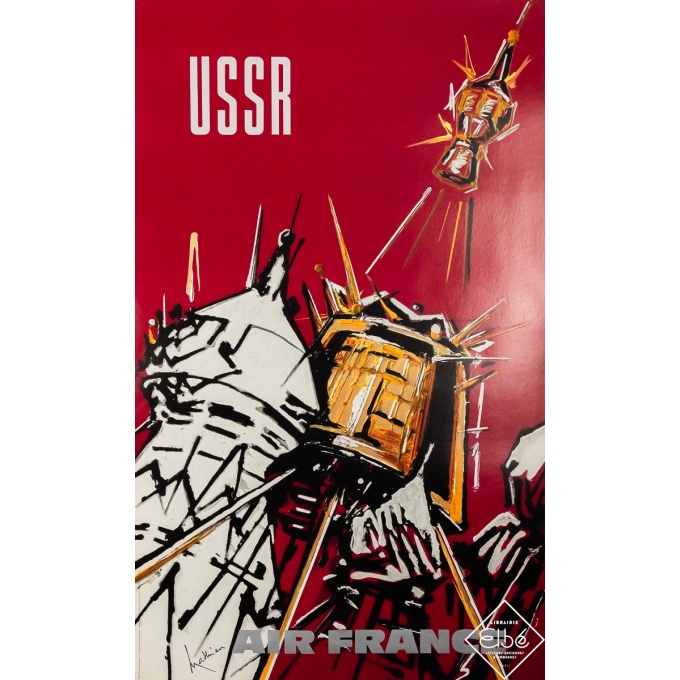 Affiche ancienne originale de voyage - Air France USSR - Georges Mathieu - 100 par 60 cm