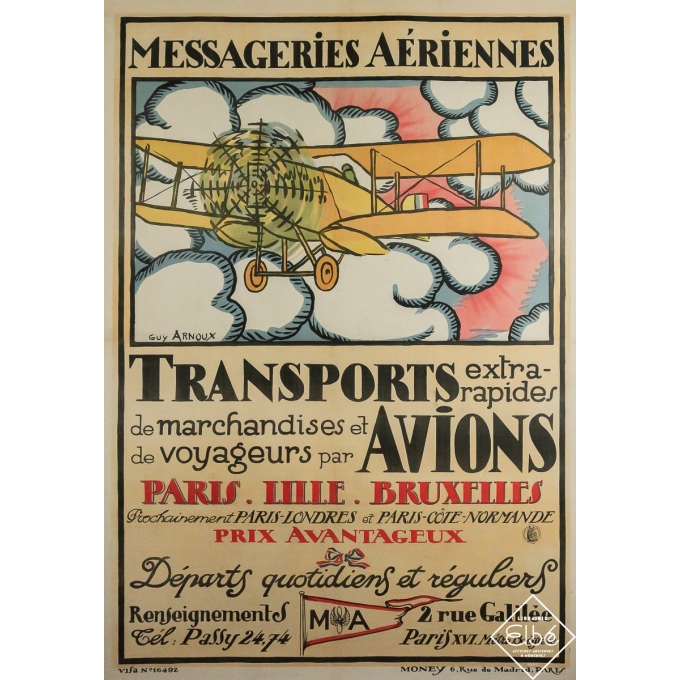 Original vintage advertising poster Messageries aériennes  - Guy Arnoux - 44.88 by 31.1 inches