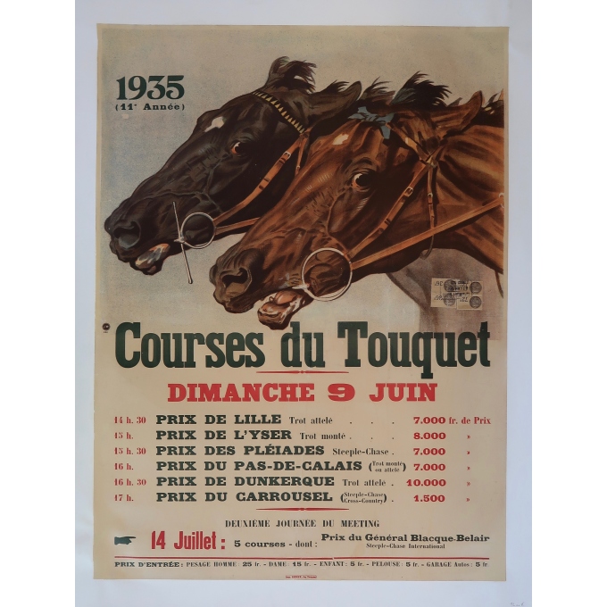 Affiche ancienne Courses du Touquet, originale de 1935, entoilée sur lin. Affiche ancienne Courses du Touquet, originale de 1935, entoilée sur lin.