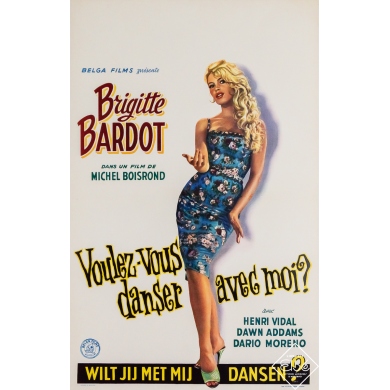 Original vintage movie poster Voulez-vous danser avec moi ? Belge - Brigitte Bardot - 22.05 by 13.78 inches